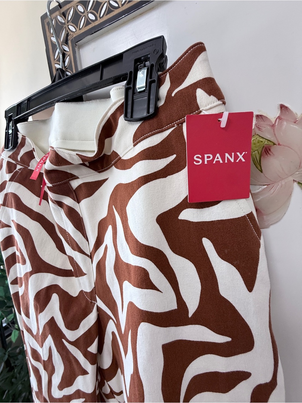 SPANX Brown & White Zebra-Print Wide Leg Pants
